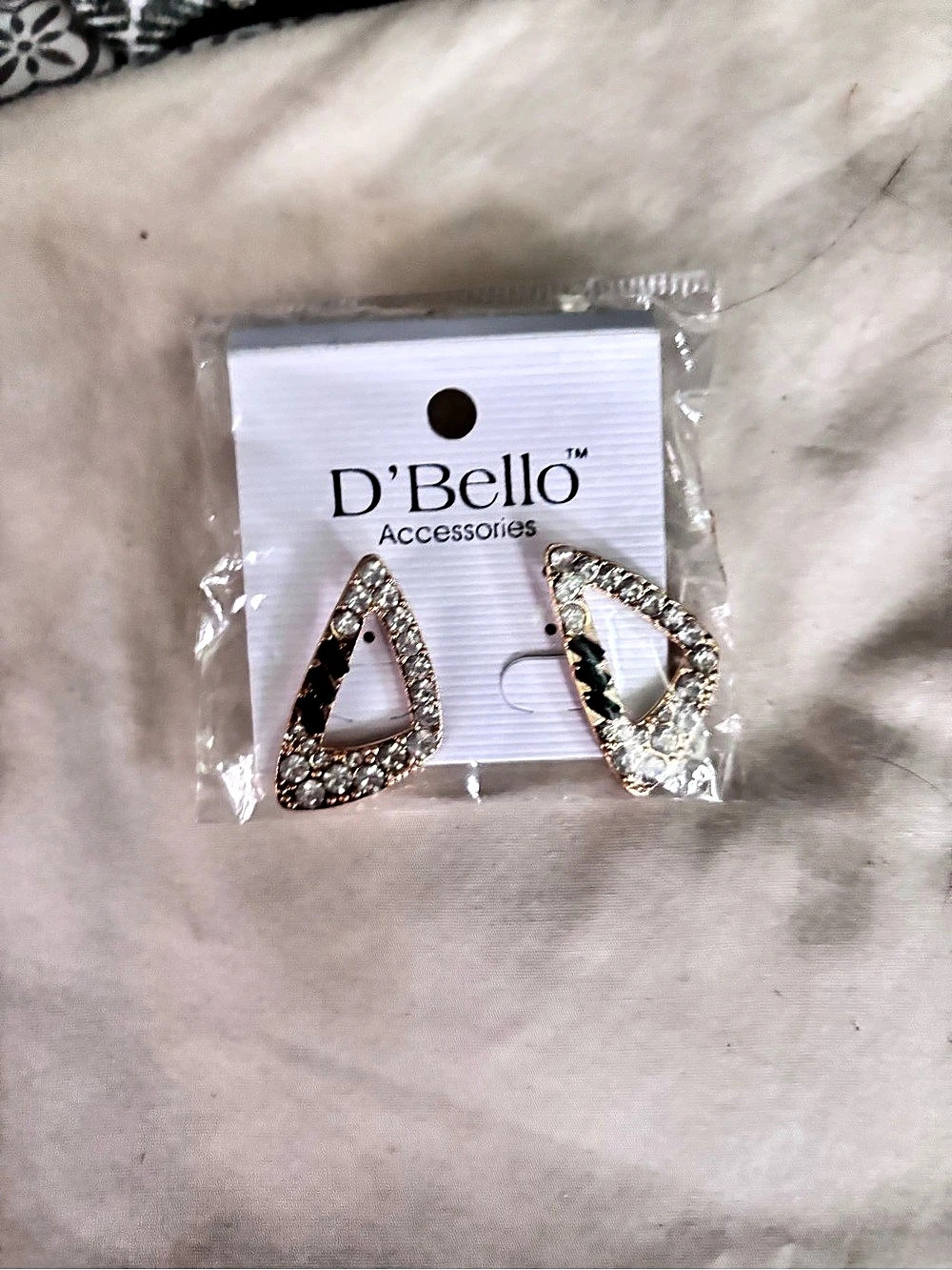 D'Bello Rhinestone Triangle Earrings in Gold & Silver NWT